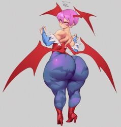 1girls 2d 2d_(artwork) 2d_artwork annoyed anus ass ass_juice bat_print big_ass blue_pantyhose bottom_heavy breasts bubble_butt capcom darkstalkers dat_ass dumptruck_ass female hair hayabusart huge_ass large_ass leotard lilith_aensland looking_at_viewer looking_back oink_hiar pantyhose peace_sign plump_ass purple_hair slim_waist solo succubus tagme thick_ass thick_thighs thigh_gap torn_clothes torn_pantyhose viewed_from_behind wide_hips wings wings_on_head