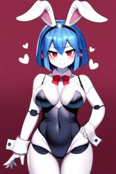 ai_generated blue_hair bunnysuit large_breasts novelai red_eyes robot robot_girl robot_joints white_skin wide_hips