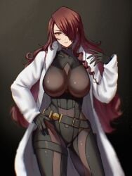 1girls bad_id bad_pixiv_id belt bodysuit breasts brown_eyes brown_hair chromatic_aberration coat commission cowboy_shot female fur_coat hair_over_one_eye hand_on_own_hip highres impossible_bodysuit impossible_clothes large_breasts long_hair looking_at_viewer mitsuru_kirijo open_clothes open_coat persona persona_3 persona_4:_the_ultimate_in_mayonaka_arena persona_4_arena skeb_commission solo thigh_strap white_coat yamamori_kinako