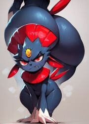 ai_generated anthro ass ass dat_ass female looking_at_viewer nintendo pokemon pokemon_(species) red_eyes solo stable_diffusion weavile