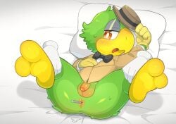 anthro anus ass avian avian_feet balls bird blush bottomless clothed clothing disney feathers flaccid foreskin genitals green_body green_feathers half_naked hentaib jose_carioca male medical_instrument medical_thermometer parrot penis rectal_thermometer scientific_instrument solo spread_legs spreading temperature temperature_play the_three_caballeros thermometer ze_carioca