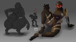 1girls fully_clothed glowing_eyes gun haven_trooper helmet metal_gear_(series) metal_gear_solid_4 multiple_views ony01 skintight_bodysuit squatting thick_ass thick_thighs