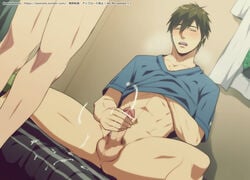 2boys bar_censor bottomless cum cumshot ejaculation free! gay izumi_nekotsuki male male_focus male_only masturbation muscle nukobaooo orgasm penis sitting tachibana_makoto testicles