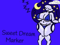 blue_bikini cloud dark_blue_body dark_blue_hair female find_the_markers moon sleeping sleepy stars sweet_dream_marker white_skin zzz