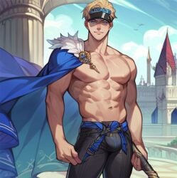 ai_generated bulge cape chest dimitri_alexandre_blaiddyd dimitri_alexandre_blaiddyd_(summer) fire_emblem fire_emblem:_three_houses looking_at_viewer male male_only solo visor