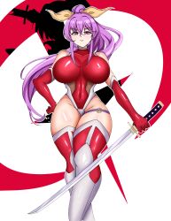 bodysuit breasts large_breasts s_watatsuki_n sword tagme taimanin_suit touhou watatsuki_no_yorihime