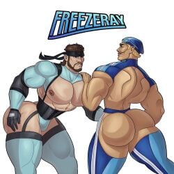 2boys abs bandana bara big_ass big_butt big_chest big_pecs blonde_hair brown_hair bubble_ass bubble_butt corset crossover freezeray freezeray04 gay goggles huge_ass huge_chest huge_pecs lazytown male male_only metal_gear_solid muscular muscular_male no_visible_genitalia solid_snake sportacus thick_thighs