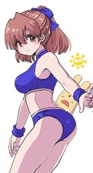 arle_nadja artist_request ass breasts brown_eyes brown_hair buruma carbuncle carbuncle_(puyo_puyo) female_focus madou_monogatari puyo_puyo puyo_puyo_fever sega simple_background