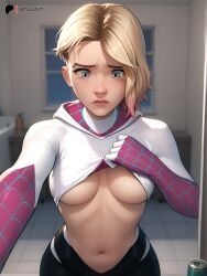 ai_generated ainoob17 crying female gwen_stacy light-skinned_female marvel solo spider-gwen spider-man:_across_the_spider-verse spider-man:_into_the_spider-verse spider-man_(series) stable_diffusion tagme tears underboob undressing