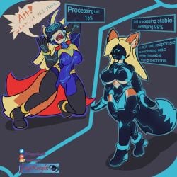 anthro bodysuit breasts canid canine clothing corruption cutout female hi_res hypnosis hypnotic_visor latex mammal mind_control skinsuit superhero tail tech_control tight_clothing trapknight under_boob victory_vixen