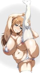 1girls armpits arobiro blue_eyes charlotte_e_yeager huge_breasts large_breasts long_hair micro_bikini one_leg_up orange_hair shaved_armpit shaved_pussy spread_legs strike_witches world_witches_series