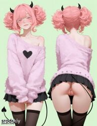 1girls ai_generated ass demon demon_girl female hentai mature_female multiple_views original_character pink_hair pussy skirt srodskiy succubus sweat tagme vulgar young