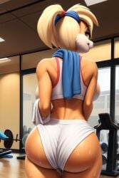 ai_generated anthro ass ass_focus bunny furry furry_only gym gym_uniform huge_ass huge_breasts lola_bunny muscles muscular muscular_anthro muscular_female space_jam workout workout_clothes