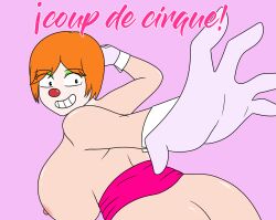 base big_breasts black_eyes clown_girl clown_nose esty_senpai gloves luzbel makeup naked nicolle_salazar nipples orange_hair smile tagme