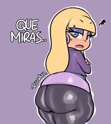 1girls ass big_ass blonde_hair bottom_heavy bubble_butt clothing dat_ass fat_ass female female_only gravity_falls huge_ass large_ass looking_at_viewer looking_back pacifica_northwest ruruduu shortstack solo spanish_text text thick_ass thick_thighs wide_hips