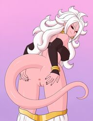 1girls 2010s android_21 anus ass black_sclera bottomless breasts dark_persona dragon_ball dragon_ball_fighterz female female_only humanoid long_hair majin majin_android_21 monster_girl pink_skin pointy_ears presenting pussy rapps red_eyes solo spread_ass spread_pussy spreading tail vagina video_games white_hair