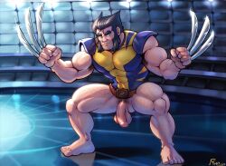 armpit_hair balls bara beard big_balls big_penis bulge claws clothing logan_(x-men) male male_only male_pubic_hair marvel marvel_comics muscular_male penis rho_art tight_clothing wolverine_(x-men) x-men