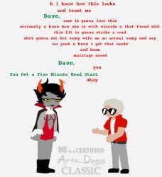 annoyed_expression arts_dingus dave_strider dialogue freudian homestuck homestuck_troll kanaya_maryam threatening vampire_costume