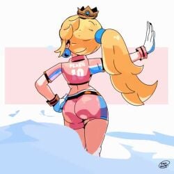 animated artist_request back_view big_ass big_butt blonde_hair bubble_butt crown dust_cloud gloves hand_on_hip mario_(series) mario_strikers mario_strikers_peach_back_view_redraw_(meme) nintendo outstretched_arm pink_shorts ponytail posing princess_peach shirt slim_thick super_mario_bros. tagme thick_thighs thighs video