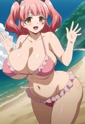 1female 1girl 1girls ai_generated arisato_yu beach bikini female female_only fujinoki_nene hajimete_no_gal light-skinned_female light_skin pale-skinned_female pale_skin pink_bikini pink_hair pink_hair_female pink_swimsuit pink_swimwear sole_female swimsuit swimwear tagme twintails