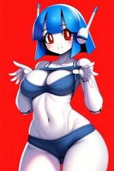 ai_generated blue_hair large_breasts novelai red_eyes robot robot_girl robot_joints white_skin wide_hips