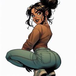 ai_generated brown_skin colombian_female crouching crouching_female smug