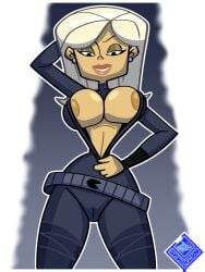 agent_k bodysuit breasts female lizardsharkragon nipples sharkzym the_replacements thesharkmaster tsmdraws unzipped unzipped_bodysuit