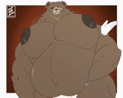 animated animation bear ben_bigger big_belly big_breasts breast_focus busty busty_boy fat_belly huge_breasts male male_breasts male_only male_tits slapping_breasts tagme ubenyamz video