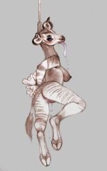 absurd_res anthro asphyxiation ass biped bound breasts female fuchs genitals giraffid hanged hi_res hooves long_tongue mammal nipples okapi pussy snuff solo tail tail_tuft tongue tongue_out traditional_media_(artwork) tuft