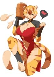 big_breasts breasts cleavage feline female furry huge_breasts mei_xiang mx99926 original tagme thick_thighs tiger tiger_girl wide_hips