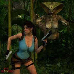 2girls 3d big_breasts breasts female female_pred female_prey lamia lara_croft monster_girl msrawvelvet naga nipples oral_vore scalie tomb_raider vore