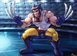 abs armpit_hair bara beard bulge claws clothing logan_(x-men) male male_nipples male_only marvel marvel_comics muscular_male nipples pecs rho_art tight_clothing wolverine_(x-men) x-men