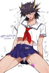 anal_insertion anal_object_insertion aroused blush crossdressing cum cum_in_skirt erect_penis erection japanese_school_uniform korean_text male_focus male_only panties_visible_through_clothing penis sangae school_uniform schoolgirl_uniform skirt skirt_up thigh_strap tongue_out vibrator wet_panties yaoi yu-gi-oh! yu-gi-oh!_5d's yusei_fudo