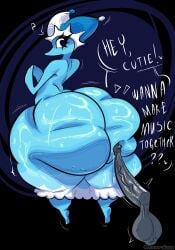 1girl 1girls anon before_sex big_ass big_balls blue_body confused deltarune deltarune_chapter_4 digital_drawing_(artwork) digital_media_(artwork) dress floating floating_penis hat mizzle_(deltarune) moonrainum penis penis_on_ass precum precum_drip tagme tight_clothing