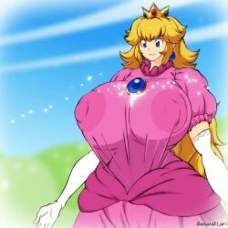 1girls animated blonde_hair blue_eyes bouncing_breasts breast_expansion breasts breasts_bigger_than_head breasts_out female hataraki_ari light-skinned_female mario_(series) massive_breasts nintendo nipples princess_peach super_mario_bros. tagme video wardrobe_malfunction
