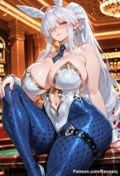 1girl ai_generated big_breasts female hoyoverse huge_breasts mature_female revoaru thick_thighs thighs velina_(zenless_zone_zero) velina_airgid white_hair zenless_zone_zero