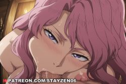 1boy 1girl :>= ai ai_art ai_generated black_clover blush breast_press breasts cheek_bulge close-up completely_nude deepthroat fellatio head_tilt hetero indoors large_breasts long_hair looking_at_viewer nipples nude oral parted_bangs penis pink_hair pov pov_crotch puffy_nipples purple_eyes saliva solo_focus sweat uncensored v-shaped_eyebrows vanessa_enoteca veins veiny_penis wavy_hair
