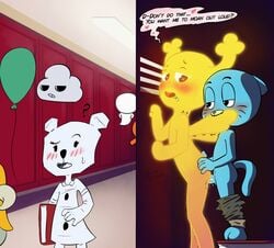 <3 2018 3boys 5girls ? alan_keane anthro bear bedroom_eyes blue_fur blush blush_lines blushing carrie_krueger cartoon_network clothed clothing darwin_watterson dialogue dot_eyes duo english_text fairy feline female floating from_behind_(disambiguation) fur glowing_skin gumball_watterson half-closed_eyes hallway heart heart-shaped_pupils hidden horn jamie_(tawog) larger_female locker locker_interior looking_at_another looking_back male mammal masami_yoshida moan moaning moaning_in_pleasure mouth_hold multiple_girls nude open_mouth pants_down partially_clothed penetration penny_fitzgerald public school seductive sex sex_in_locker size_difference soulcentinel stealth_sex straight sweat teri_(tawog) text the_amazing_world_of_gumball vaginal_penetration whiskers wing_boner wings yellow_skin young