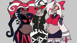3girls 3pregnancy bow bow_on_head carmilla_carmine fallen_angel hazbin_hotel hellaverse latina latina_female pregnant pregnant_belly pregnant_belly_to_pregnant_belly pregnant_female red_hair red_hair_female sinner sinner_demon vaggie_(hazbin_hotel) velvette vivienne_medrano vivziepop
