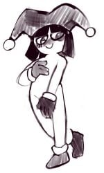 1girls covering female flat_chest nude pinup pomni_(the_amazing_digital_circus) sofia_draws_more tagme the_amazing_digital_circus