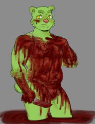 1boy 2026 anthro anthro_only bathing_in_blood bear bear_ears bear_tail bikini blood blood_on_body blood_on_face color colored crossdressing digital_drawing_(artwork) digital_media_(artwork) flippy_(htf) fliqpy furry furry_male furry_only green_fur happy_tree_friends holding_knife holding_object knife male male_anthro male_only mammal mondo_media no_visible_genitalia solo solo_male standing swimsuit swimwear ursid ursine weapon yellow_eyes