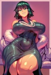 1girls ai_generated big_breasts clothed clothing color female female_focus female_only fubuki_(one-punch_man) gigiti green_eyes green_hair hi_res huge_breasts large_breasts light-skinned_female light_skin massive_breasts one-punch_man short_hair solo solo_female thick_thighs trogiai