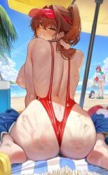 4girls ass beach bikini blonde_hair blurry blurry_background breasts brown_eyes brown_hair goddess_of_victory:_nikke grin handprint huge_ass huge_breasts lifeguard long_hair looking_at_viewer marciana_(marine_study)_(nikke) marciana_(nikke) multiple_girls naga_(nikke) naga_(ring_ensemble)_(nikke) nipples o-ring_slingshot_swimsuit official_alternate_costume official_alternate_hair_color official_alternate_hairstyle outdoors ponytail ramanda rapi_(nikke) rapi_(red_hood)_(nikke) rapi_(red_hood)_(red_flavor)_(nikke) red_bikini red_hair red_slingshot_swimsuit red_visor_cap sand_on_skin shirt sideboob sitting slap_mark slingshot_swimsuit smile spanked swimsuit tia_(nikke) tia_(sea_lizzie)_(nikke) visor_cap wariza