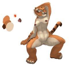 abs anthro areola biped breasts butt butt_from_the_front color_swatch colored digital_media_(artwork) doomrior dreamworks feet felid female female_anthro fur genitals hand_behind_head hi_res inverted_nipples kung_fu_panda mammal markings master_tigress navel nipples nude nude_anthro nude_female pantherine red_eyes shaded sitting solo spread_legs spreading striped_body striped_fur striped_markings striped_tail stripes tail tail_markings tiger toes vulva