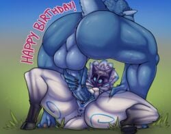 2018 anthro anus backsack breasts caprine devilbluedragon duo female furry kindred lamb_(league_of_legends) league_of_legends lying male mammal nipples on_back pussy riot_games spread_pussy straight testicles