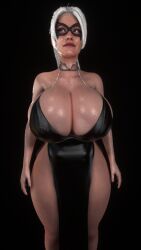1girls 2026 3d artist:malef1cent big_breasts black_cat_(insomniac) black_cat_(marvel) black_dress black_mask breasts felicia_hardy female green_eyes insomniac_games looking_away marvel marvel_comics solo spider-man_(series) voluptuous white_hair