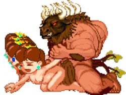 1boy 1girls all_fours animated ass barefoot beast bovine breasts brown_hair doggy_style female forced full_body horns human inflation kneeling loincloth m.u.g.e.n male mario_(series) marleyproctor minotaur minotaur_(mugen) monster nintendo nipples nude open_mouth penetration penis pixel pixel_art princess_daisy rough_sex sex straight tongue_out transparent_background