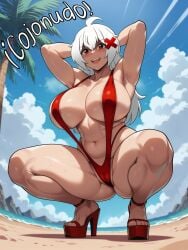 1girls ahoge ai_generated ass beach beach_background belly_button big_ass big_breasts big_butt bikini breasts breasts_bigger_than_head darkraiteam erispheria feet female female_focus female_only goddess hair_ornament high_resolution highres hourglass_figure huge_breasts large_ass large_breasts looking_at_viewer looking_down massive_breasts open_mouth partially_visible_vulva pussy pussy_visible_through_clothes red_bikini red_eyes sandals sling_bikini solo squatting squatting_position sweat sweating thick_legs toned toned_belly twitch twitter virtual_youtuber visible_nipples visible_pussy voluptuous voluptuous_female vtuber white_hair wide_hips youtube youtube_hispanic