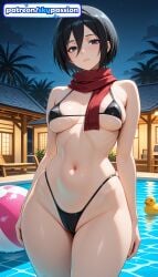 1girls 2026 ai_assisted ai_generated anime attack_on_titan beach bikini black_bikini black_hair boobs breasts bust hi_res high_quality high_resolution highres innertube mikasa_ackerman navel night night_sky patreon patreon_username pool red_scarf scarf shingeki_no_kyojin short_hair sky skypassion stable_diffusion swimsuit tanzaku tits water watermark
