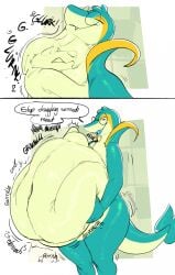 1boy 2boys big_belly glasses itskorrie male male_only male_pred pokemon pokemon_(species) pokemon_bw snivy unwilling_prey vore vore_belly